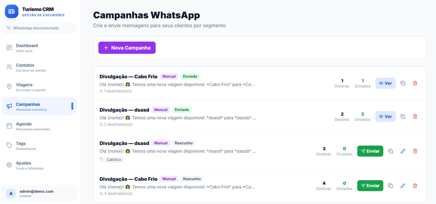 Campanhas — Turismo CRM